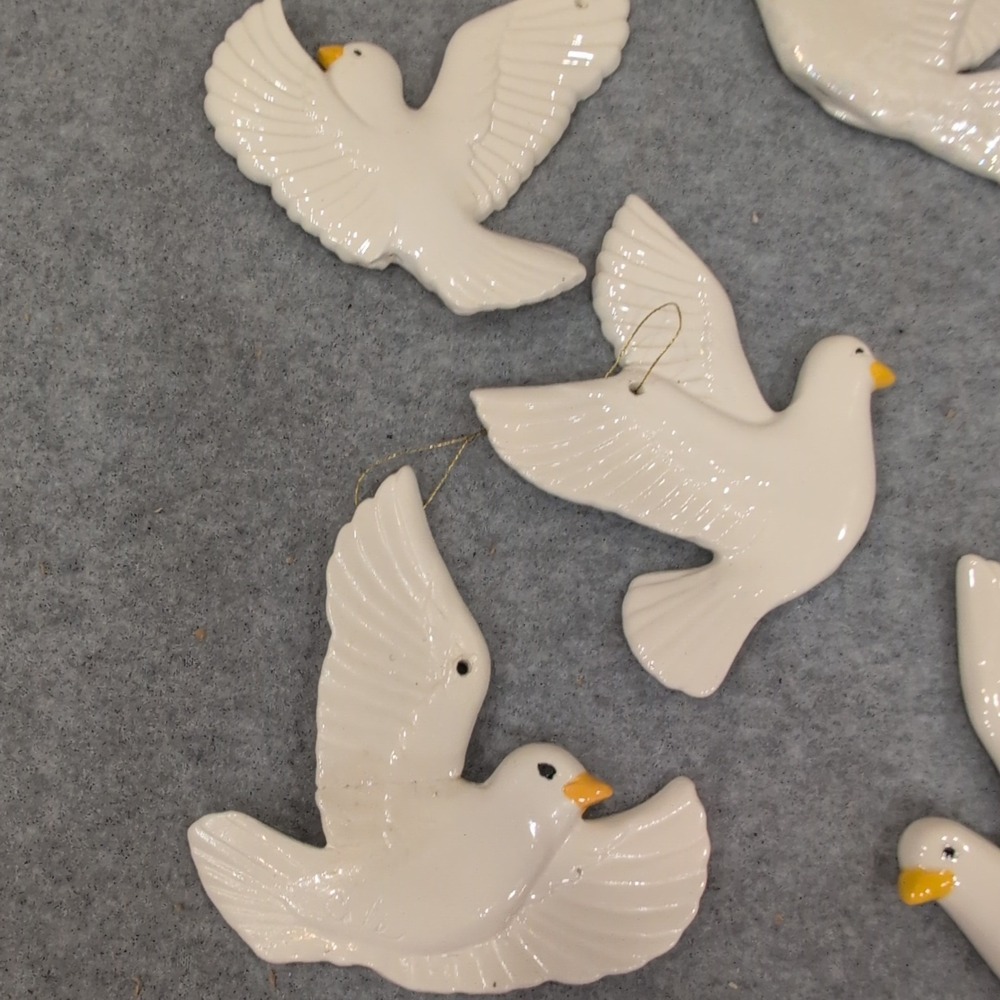 Handcrafted Ceramic White Dove Ornaments Set of 6 Glossy Bird Decor - Picture 2 of 6